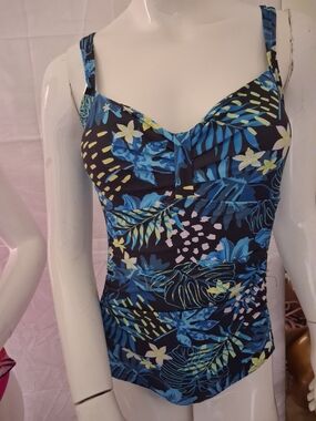 Tropical Floral One-Piece Swimsuit - Blue